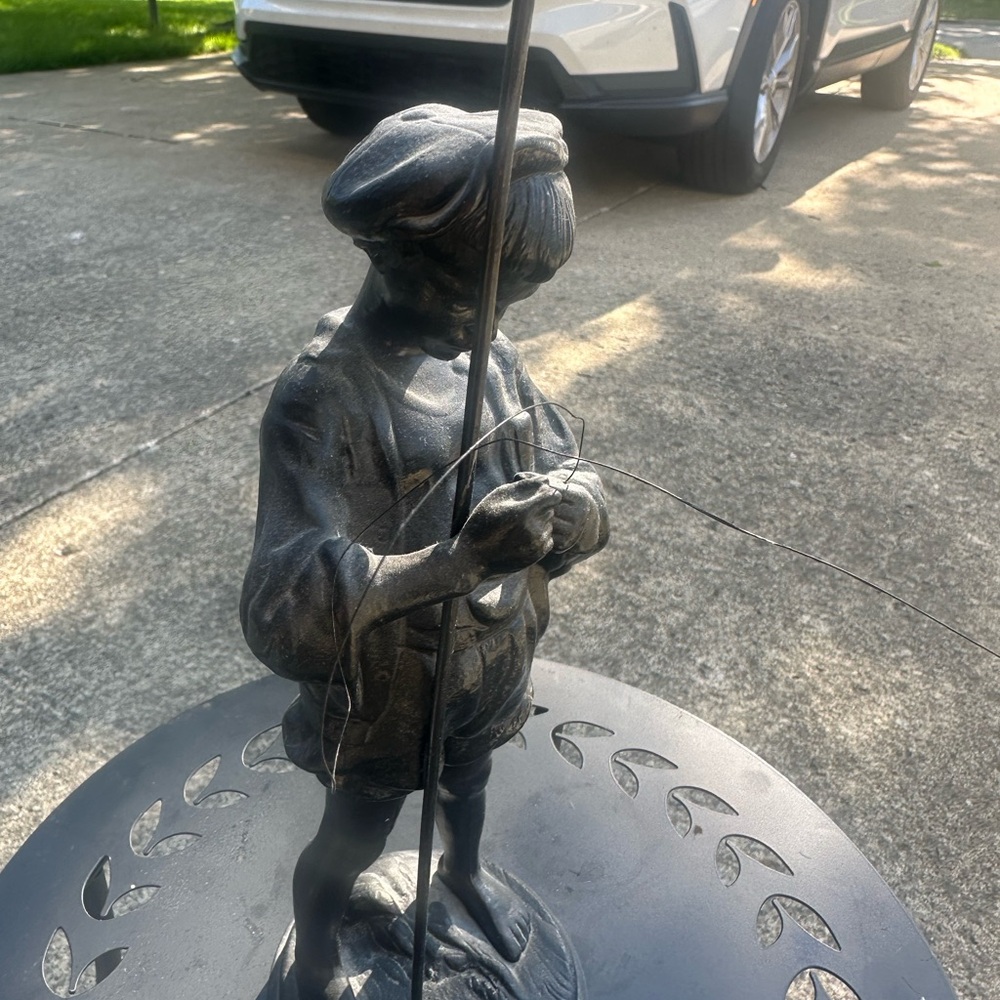Black Cast Metal Fishing Boy Statue - Decorative Home Art - Picture 2 of 6